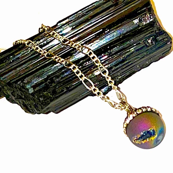 Peacock Druzy Agate Round Bead Pendant - Picture 1 of 5